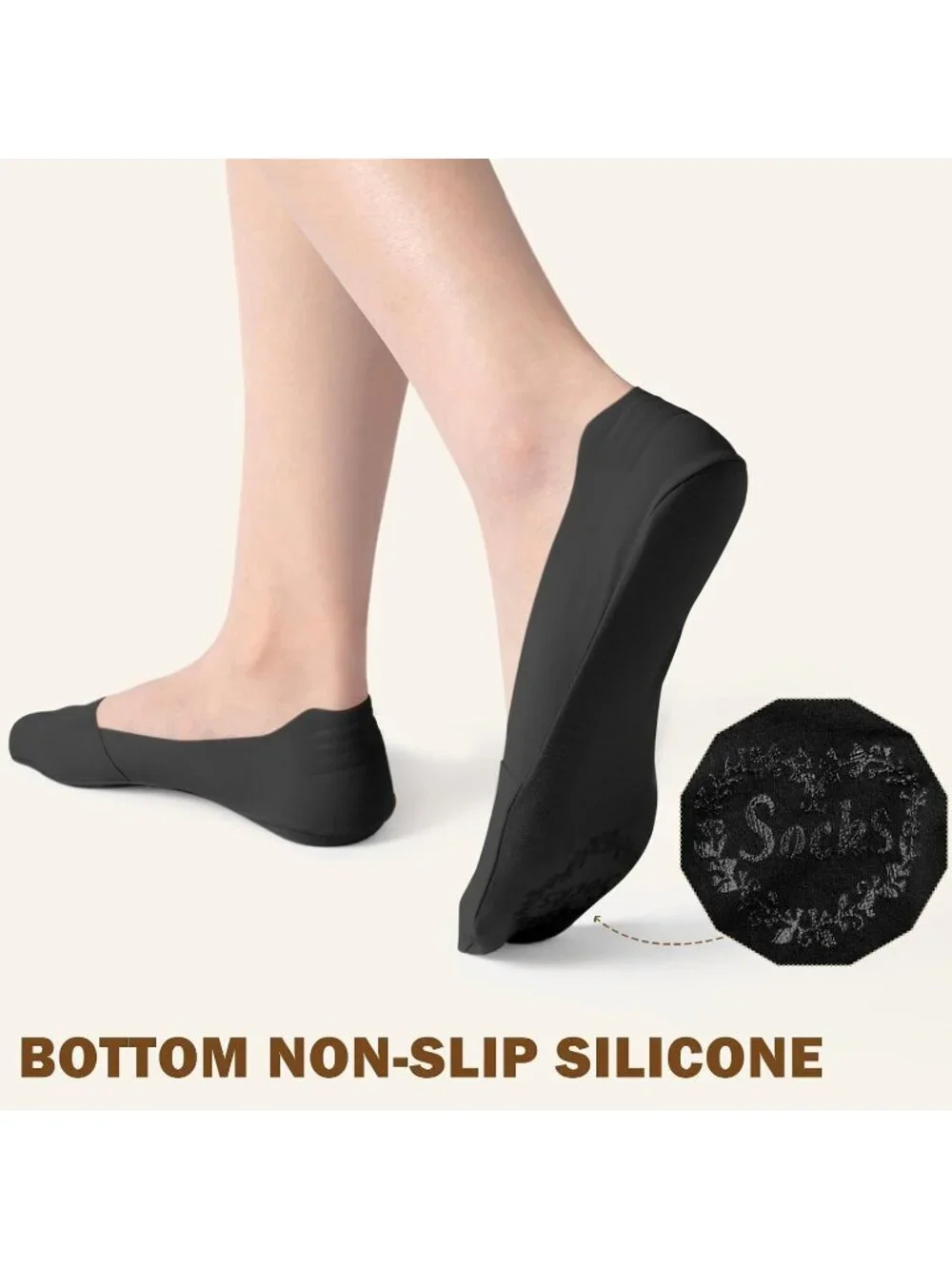 🧦Women's Dark Black No Show Socks 6 Pairs Non Slip Low Cut Invisible Liner